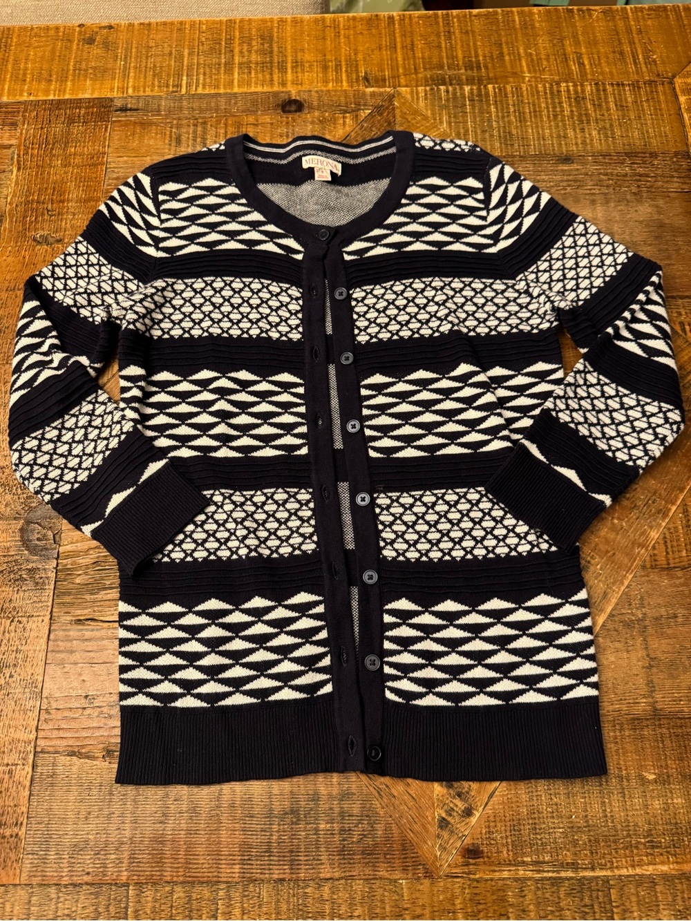 Merona Black and White Geometric Knit Men's Cardigan